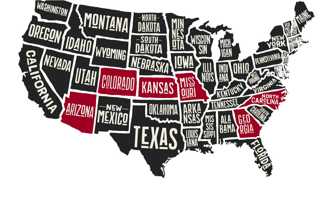A map of the US states that have a FullCircle program.